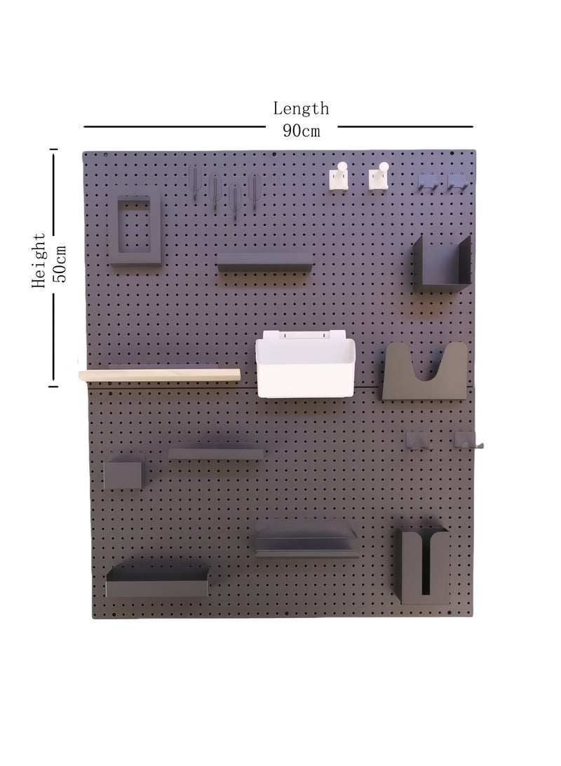منظّم الحائط لوح الثقوب لومينا (Pegboard) مع ملحقات، باللونين الأسود والرمادي، مقاس 90×50 سم، نظام تخزين معياري مع أرفف وخطافات - Image 5