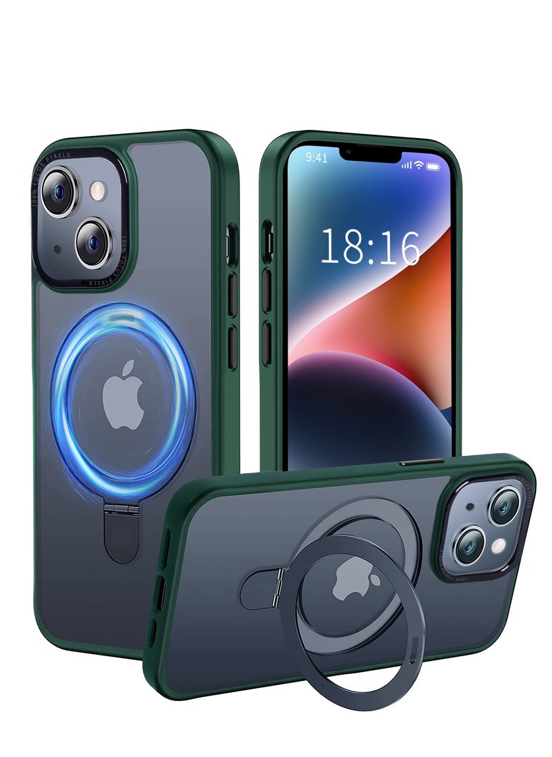 INFOSUN iPhone 14 Case with Magnetic Invisible Stand Cover Shockproof and Anti-Yellow Slim Thin Translucent Matte Protective MagSafe Case for Apple iPhone 14 6.1 inch - Green  - Image 1