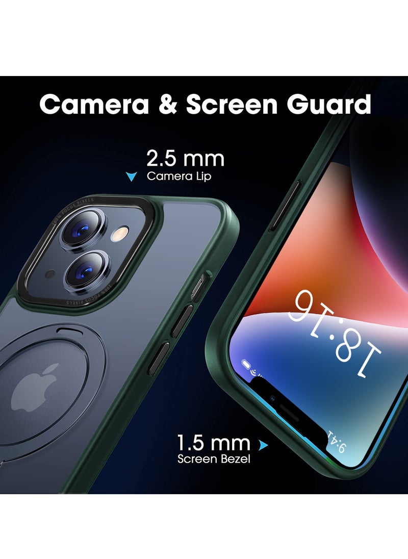 INFOSUN iPhone 14 Case with Magnetic Invisible Stand Cover Shockproof and Anti-Yellow Slim Thin Translucent Matte Protective MagSafe Case for Apple iPhone 14 6.1 inch - Green  - Image 5