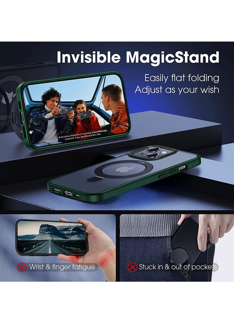 INFOSUN iPhone 14 Case with Magnetic Invisible Stand Cover Shockproof and Anti-Yellow Slim Thin Translucent Matte Protective MagSafe Case for Apple iPhone 14 6.1 inch - Green  - Image 3