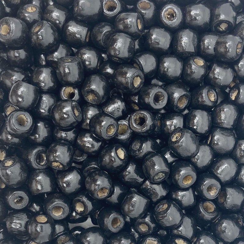 500 Black Large Hole Wood Beads for Crafts and Macrame 12mm x 11mm Barrel Hair Beads with 4mm Large Hole in Black