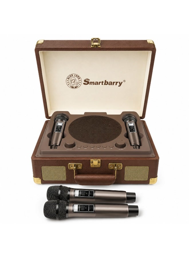 Smartbarry جهاز كاريوكي SW01 مع 2 ميكروفونات لاسلكية، مكبر صوت بلوتوث محمول، متوافق مع USB وبطاقة TF، نظام موسيقي قابل لإعادة الشحن للحفلات المنزلية، التجمعات والترفيه، بني - Image 3
