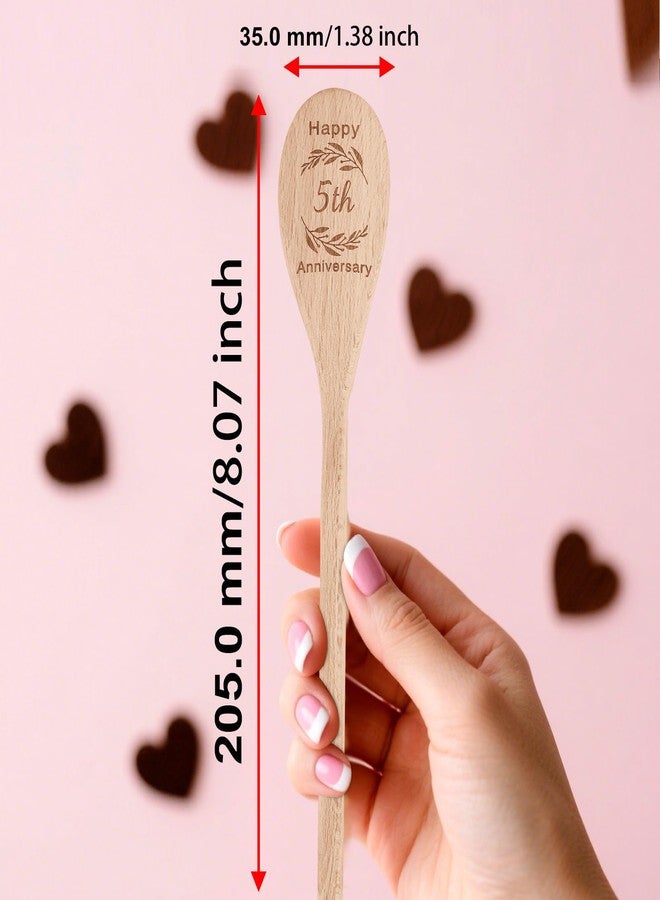 TI-EDC 5 Year Anniversary Wood Gifts for Her Him, Happy 5th Wedding Anniversary Spoon, Wooden Present for women men, Wooden Gifts for Wife Husband Men, Wedding Engagement Gifts for Couple Engraved Spoon - Image 2