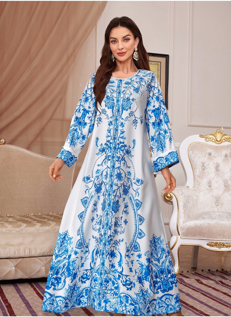 Madam Uniq Womens Muslim Abaya Dress One-Piece Printing Dress Islamic Full Length Kaftan Daily Casual Dress  - Image 4
