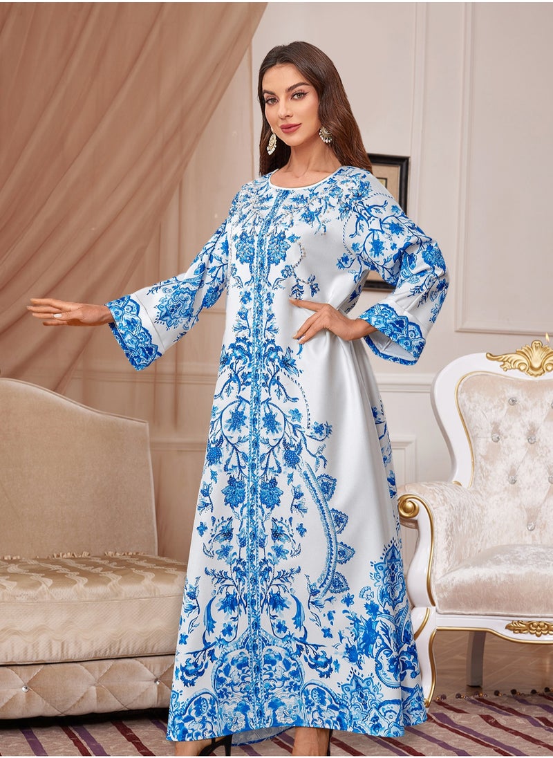 Madam Uniq Womens Muslim Abaya Dress One-Piece Printing Dress Islamic Full Length Kaftan Daily Casual Dress  - Image 3