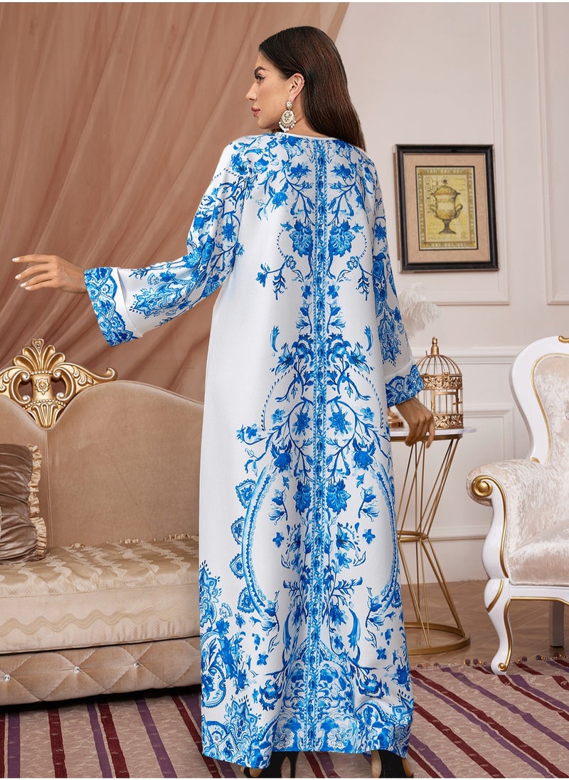 Madam Uniq Womens Muslim Abaya Dress One-Piece Printing Dress Islamic Full Length Kaftan Daily Casual Dress  - Image 2