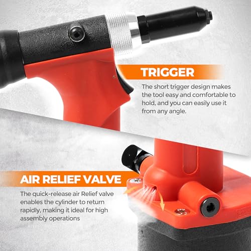 UPWOOD Pneumatic Hydraulic Pop Rivet Gun, Self-Suction Air Riveter Riveting Tool with 100 pcs Blind Rivets and 3/32" 1/8" 5/32" 3/16" Nose Pieces - Image 5