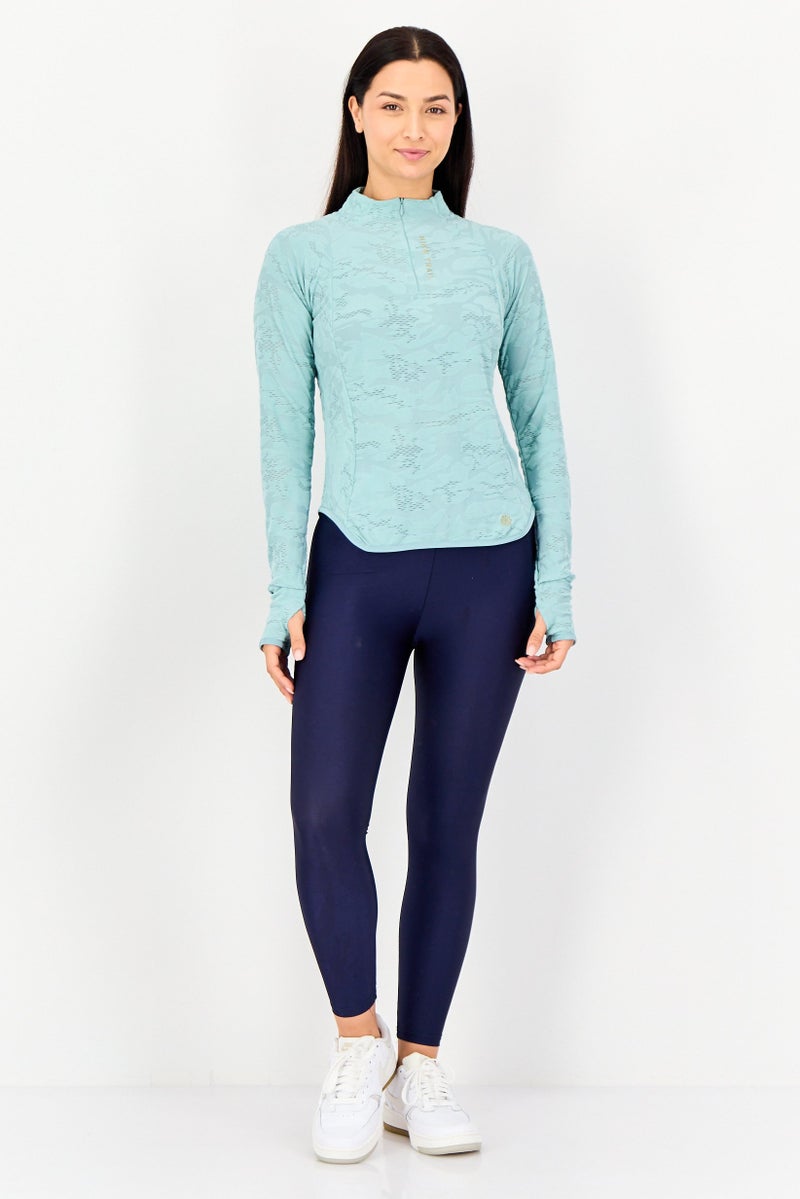 Nike سويت شيرت تدريب طويل الأكمام للنساء بقصة ضيقة، ساج - Image 3