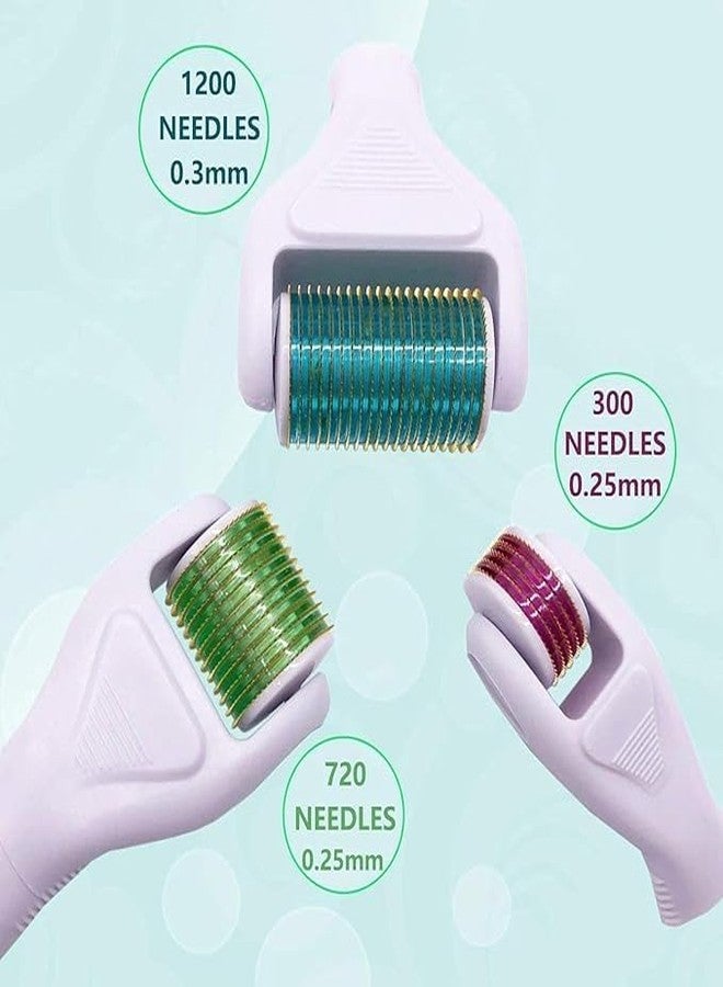 EIZOOU 4 in 1 Derma Roller Microneedling Kit 3 Replaceable Heads Roller for Skin Repair Beard Growth Reduce Wrinkles Scars Stretch Marks for Face Body (4 In 1 Derma Roller) - Image 3