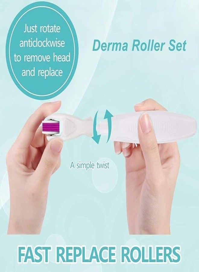 EIZOOU 4 in 1 Derma Roller Microneedling Kit 3 Replaceable Heads Roller for Skin Repair Beard Growth Reduce Wrinkles Scars Stretch Marks for Face Body (4 In 1 Derma Roller) - Image 4
