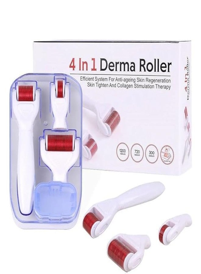 EIZOOU 4 in 1 Derma Roller Microneedling Kit 3 Replaceable Heads Roller for Skin Repair Beard Growth Reduce Wrinkles Scars Stretch Marks for Face Body (4 In 1 Derma Roller) - Image 1