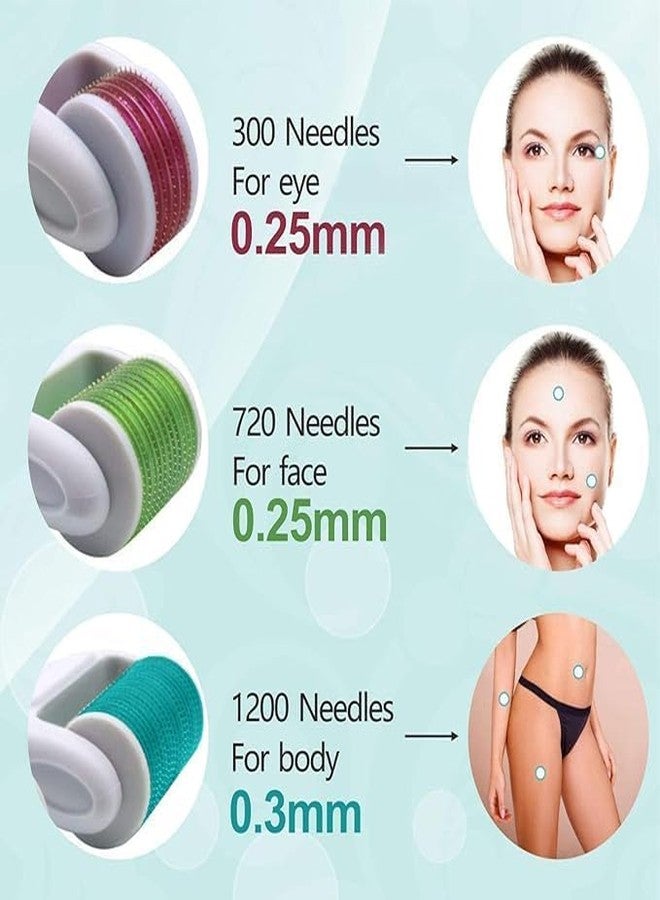 EIZOOU 4 in 1 Derma Roller Microneedling Kit 3 Replaceable Heads Roller for Skin Repair Beard Growth Reduce Wrinkles Scars Stretch Marks for Face Body (4 In 1 Derma Roller) - Image 5