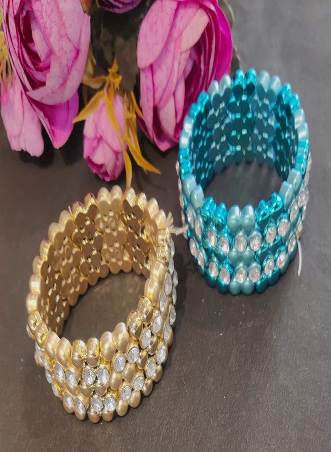 LA BELLEZA Stretchable Adjustable Elastic Crystal Rhinestone Bangle Bracelet Kada for girls and Women (Free size bracelet) - Image 4