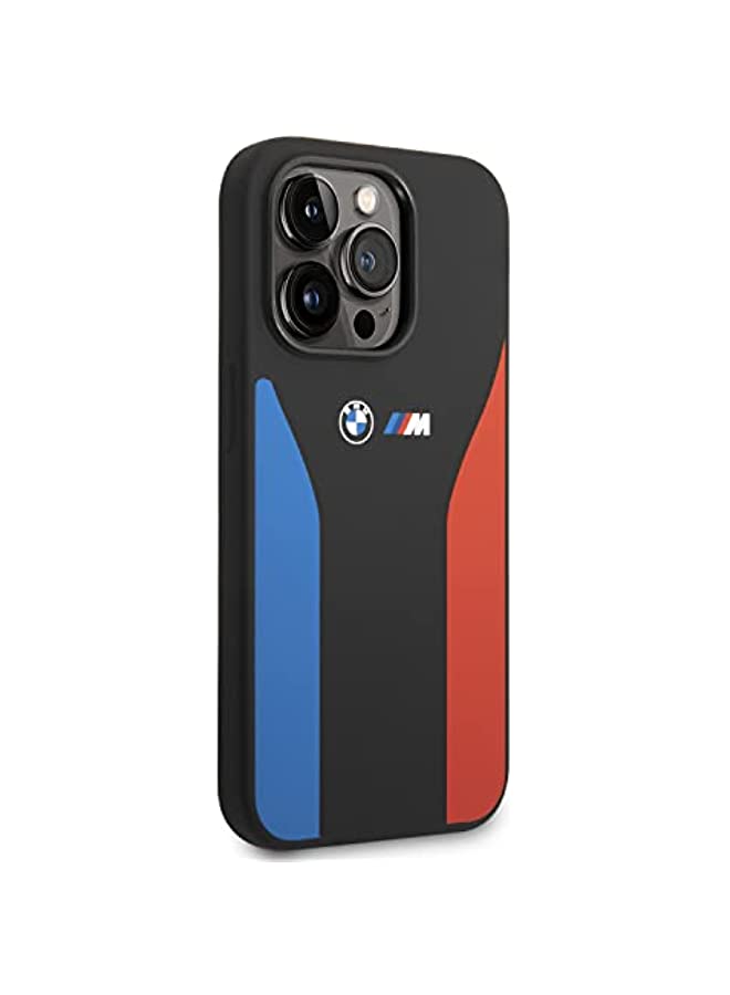 erorex حافظة سيليكون سائل من مجموعة BMW M مع طباعة ثلاثية الألوان وشعار لهاتف iPhone 14 Pro - أسود - Image 4