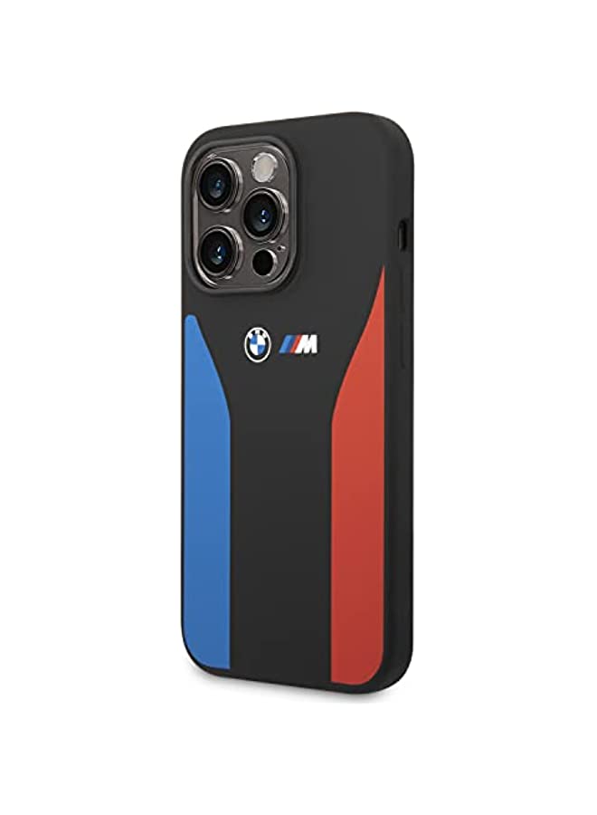 erorex حافظة سيليكون سائل من مجموعة BMW M مع طباعة ثلاثية الألوان وشعار لهاتف iPhone 14 Pro - أسود - Image 2