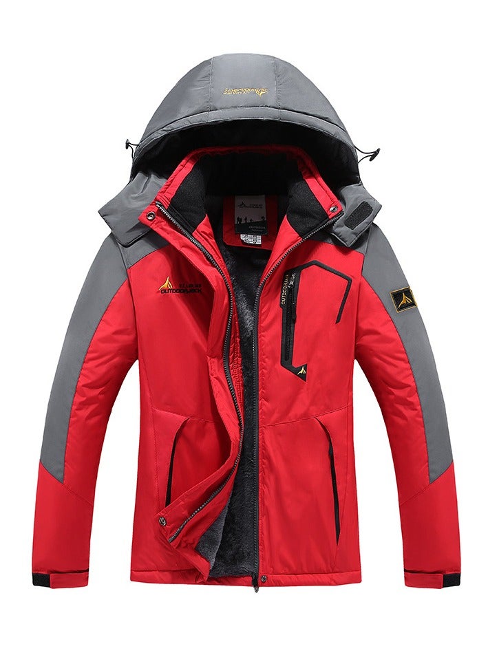 Loquat Women's Thicken Ski Jacket Warm Winter Waterproof Windbreaker Hooded Snowboarding Coat Red/Grey  - Image 1