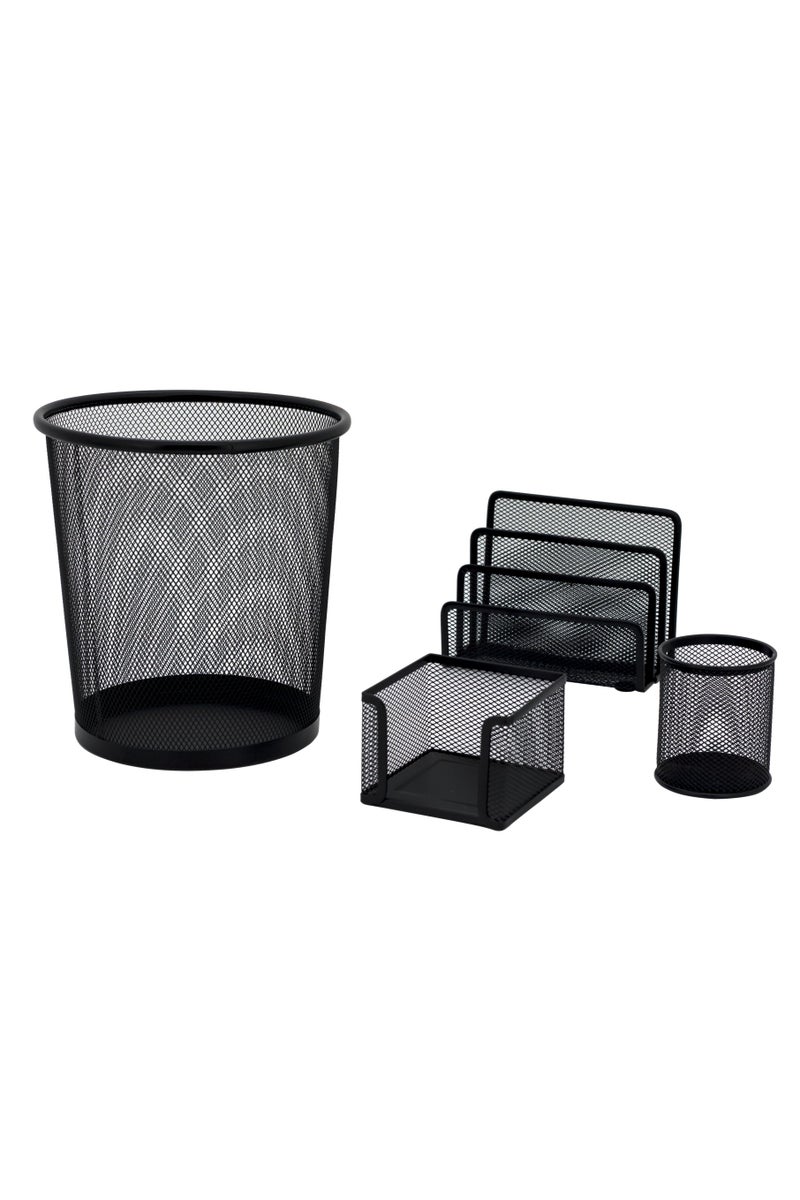 Desk Set 4 Components Mesh Steel Black