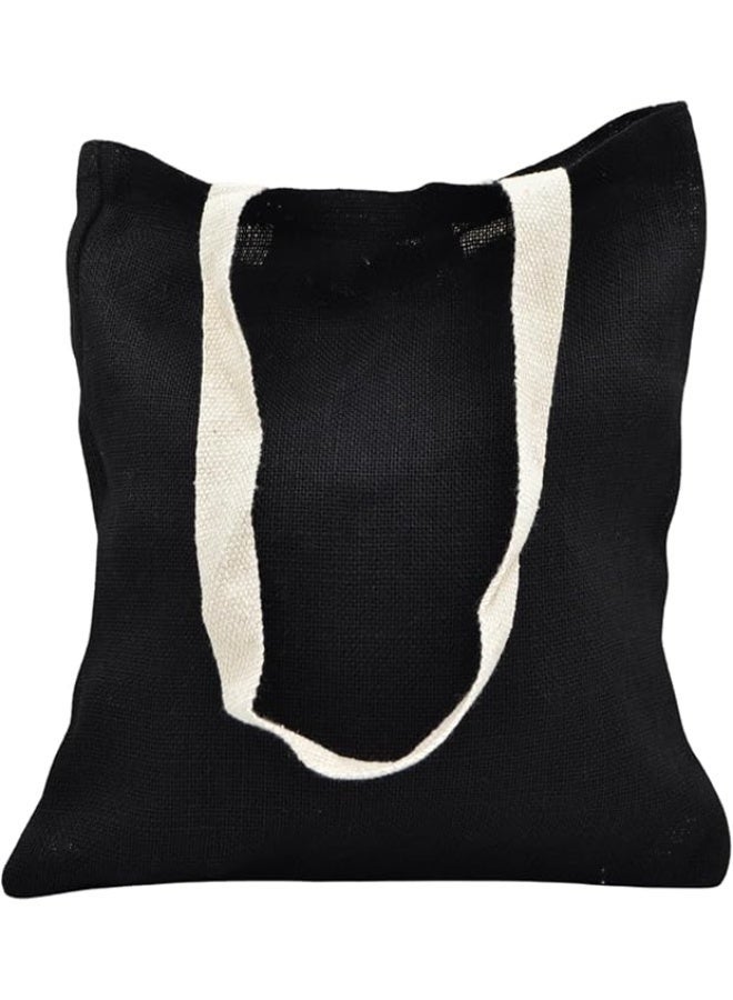 12 PIECES - Natural Jute Tote Bag with Cotton Handles, Eco Tote Shopping Bag (Black with Cream Handle) - Image 2