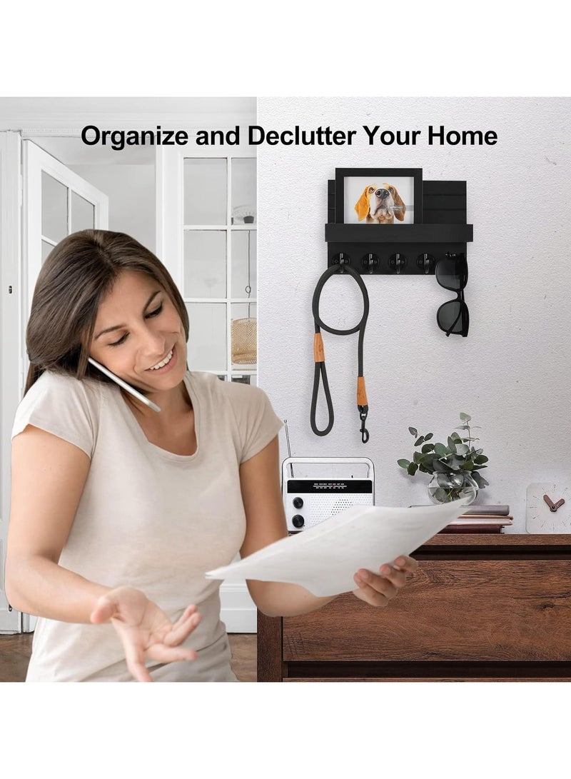 عام حاملات مفاتيح حائطية ومفاتيح زخرفية ورفوف بريدية مزودة بأرفف بها خطافات كبيرة لتخزين الحقائب والمعاطف والمظلات - Image 3