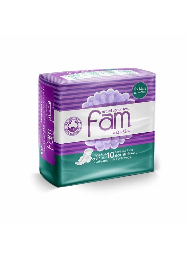 Fam Extra Thin Natural Cotton Feel Normal Sanitary Pads With Wings- 10 Pads