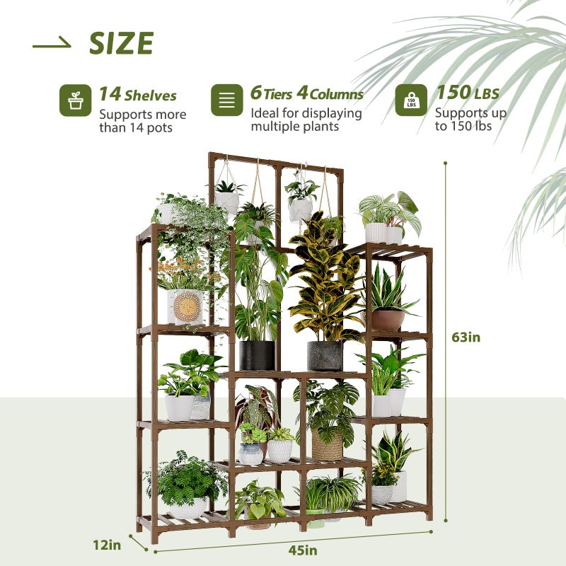 GENTINGBRO Plant Stand Indoor Outdoor 63" Tall Plant Shelf for Plants 12-Tier Large Plant Sheves for Living Room Heavy Duty Plant Rack Garden Balcony Patio Hanging Planter - Image 4
