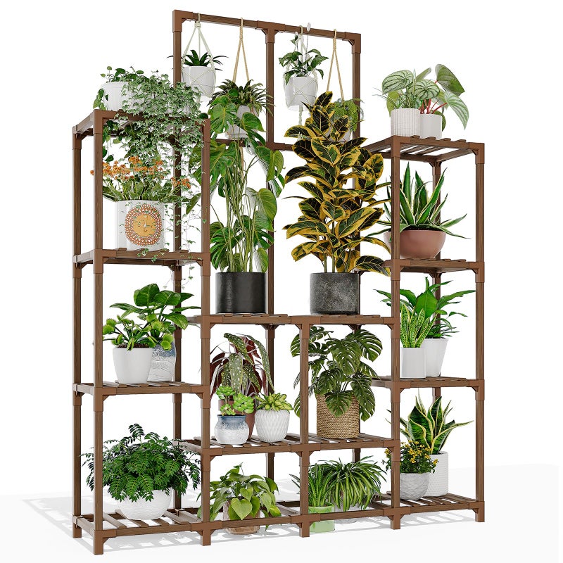 GENTINGBRO Plant Stand Indoor Outdoor 63" Tall Plant Shelf for Plants 12-Tier Large Plant Sheves for Living Room Heavy Duty Plant Rack Garden Balcony Patio Hanging Planter - Image 1