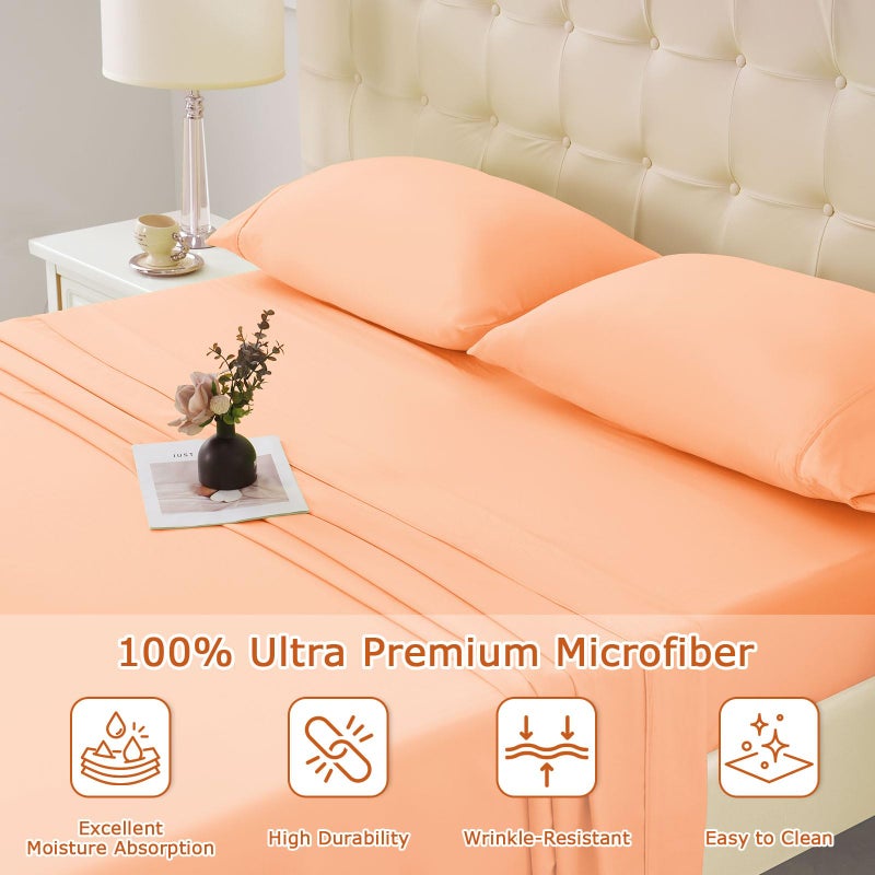 Homilay Queen Size Bed Sheet Set - 4 Piece Soft Microfiber Sheets with Deep Pockets  Cooling Technology  and Wrinkle-Free Pillowcase. Hotel-Quality  Durable Bedding  Peach Fuzz - Image 3