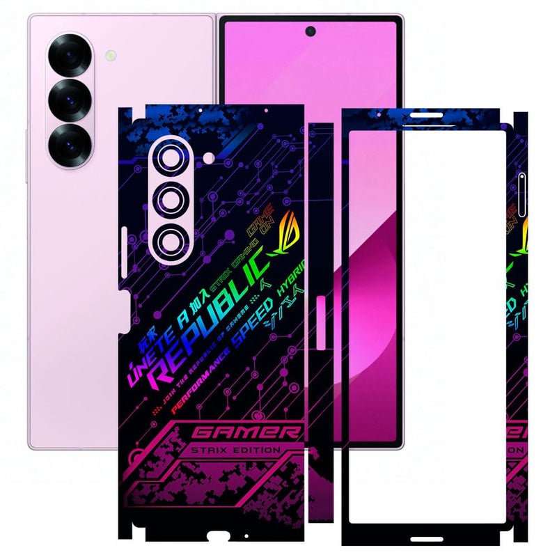 AtOdds غطاء ملصق جلدي مخصص للهاتف المحمول AtOdds | متوافق مع SAMSUNG Z FOLD 6 (5G) | لمسة نهائية غير قابلة للخدش | تغطية كاملة لجميع الجوانب وحماية الكاميرا (لاعب)  - Image 1