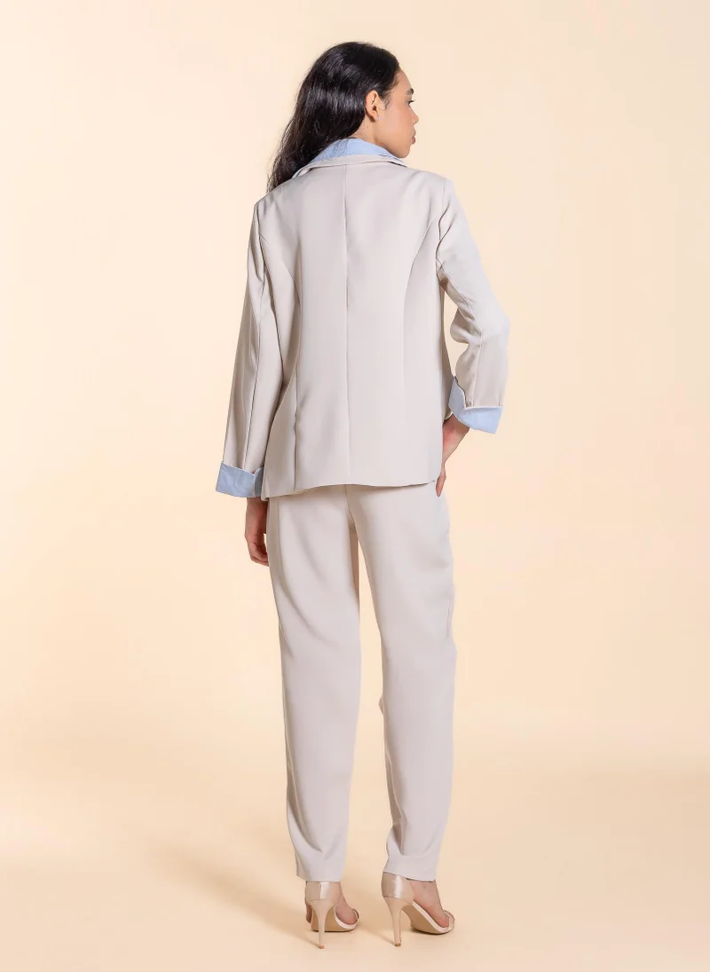 SHAPES Beige DETAILED BLAZER SET WITH PANT for Women | Best Price UAE