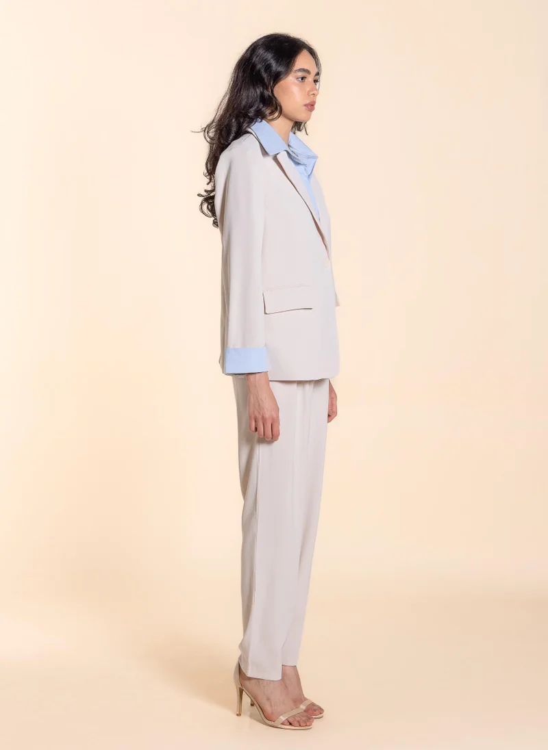 SHAPES Beige DETAILED BLAZER SET WITH PANT for Women | Best Price UAE