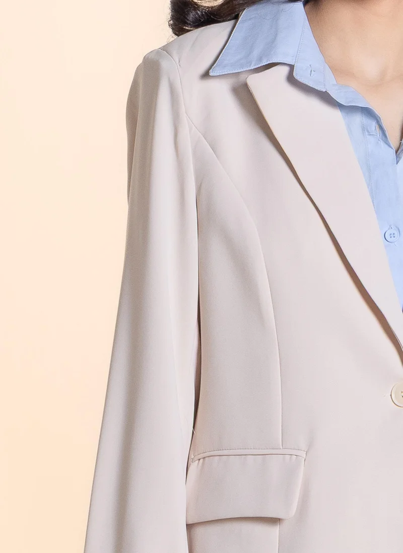 SHAPES Beige DETAILED BLAZER SET WITH PANT for Women | Best Price UAE