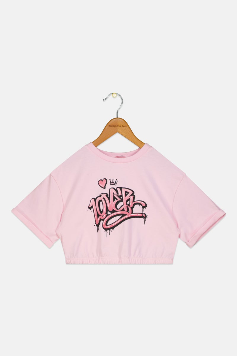 Choupette Kids Girl Short Sleeve Graphic Top, Pink - Image 2