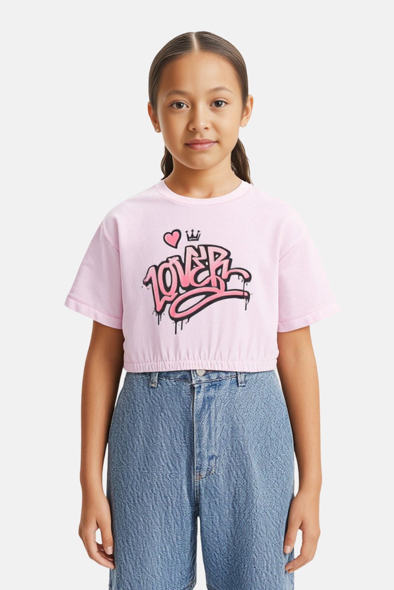 Choupette Kids Girl Short Sleeve Graphic Top, Pink - Image 1
