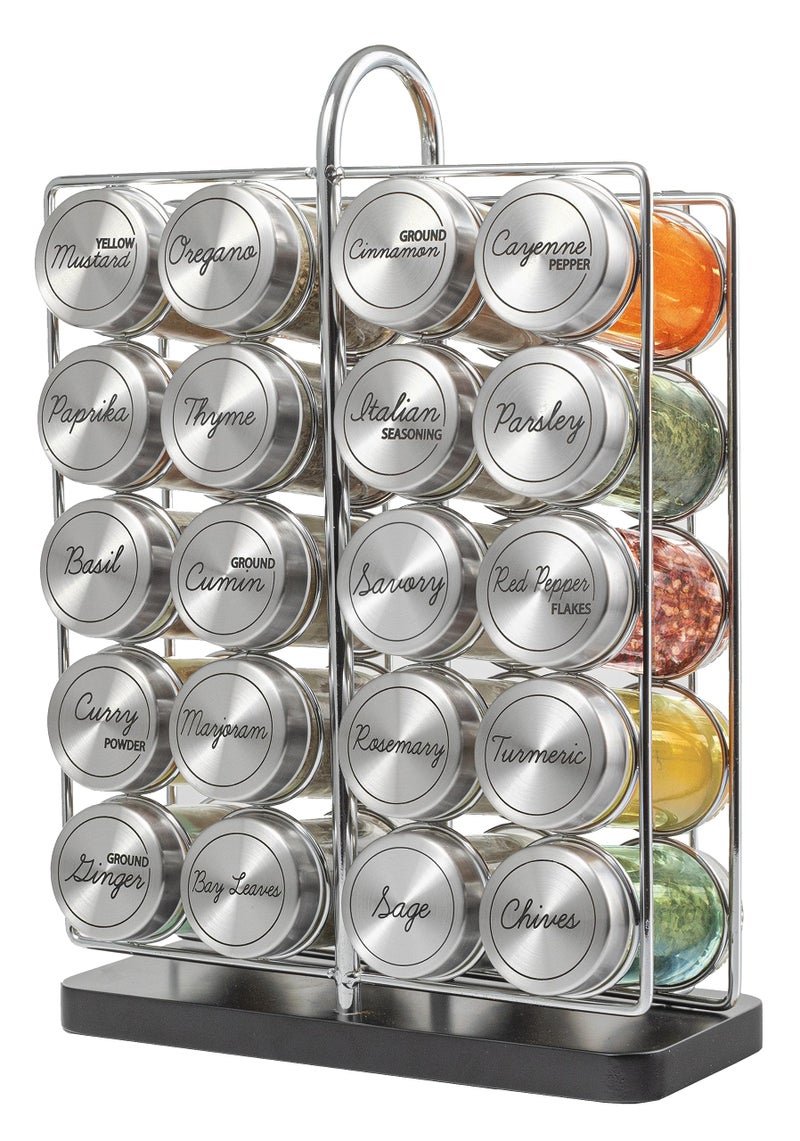 Orii 20 Jar Spice Rack Stainless Steel with Spices Included - Standing Rack Shelf Holder & Countertop Spice Rack Tower Organizer for Kitchen Spices - Image 1