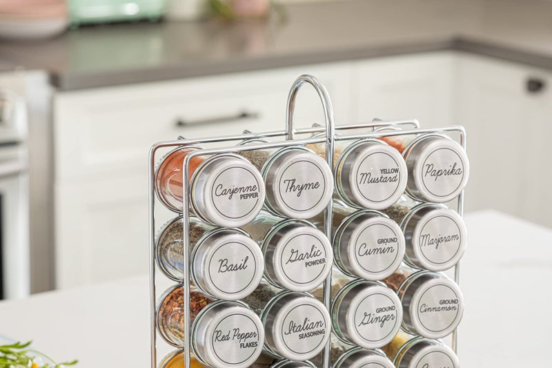 Orii 20 Jar Spice Rack Stainless Steel with Spices Included - Standing Rack Shelf Holder & Countertop Spice Rack Tower Organizer for Kitchen Spices - Image 5