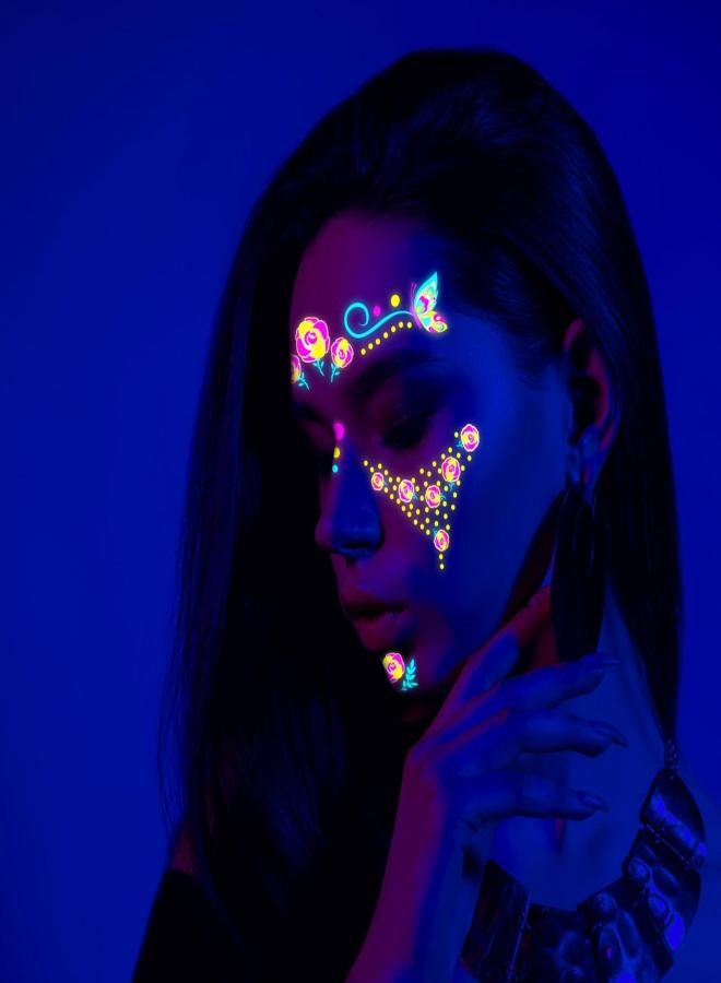 بودرة ختم ساخنة، ملصق وجه فلورسنت مقاوم للماء، مكياج نيون للرقص الليلي، قطعة واحدة - Image 5