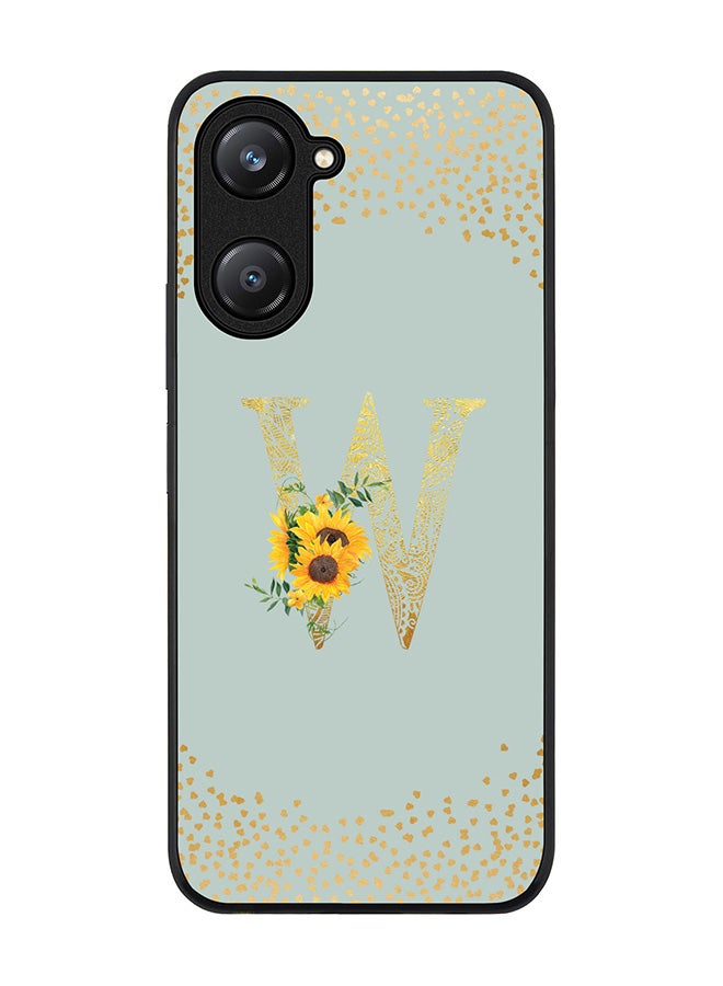 Stylizedd Rugged Black edge case for Vivo Y28s 5G / Vivo Y18 4G /Vivo Y03 4G Case Cover- Custom Monogram Initial Letter Floral Pattern Alphabet - W (Light Grey) - Image 1