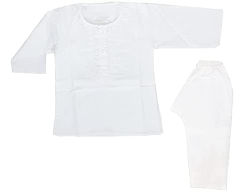 Tangy Kids Wear Kurta Pyjama Set I Ethnic Cotton Kurta Pyjama I Festive Kurta Kids (White, 2-3 Years), Solid - Image 2