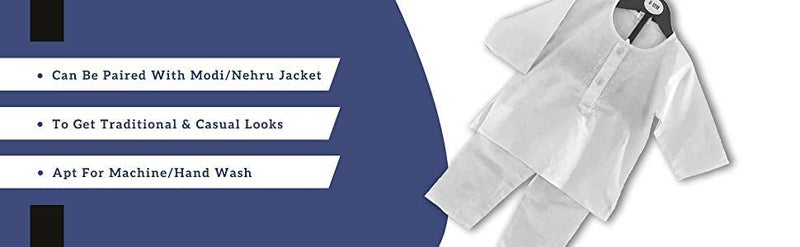 Tangy Kids Wear Kurta Pyjama Set I Ethnic Cotton Kurta Pyjama I Festive Kurta Kids (White, 2-3 Years), Solid - Image 5