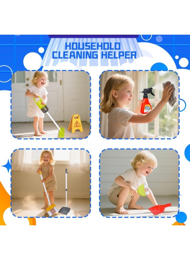LBMT مجموعة ألعاب تظاهرية لتنظيف الأطفال، 29 قطعة من مجموعات مستلزمات التدبير المنزلي للأطفال الصغار مع مكنسة كهربائية حقيقية،عربات تنظيف،بروو، زجاجة رذاذ، وعاء غبار، ألعاب تعليمية للعب الأدوار للأطفال الأولاد والبنات (أزرق) - Image 5