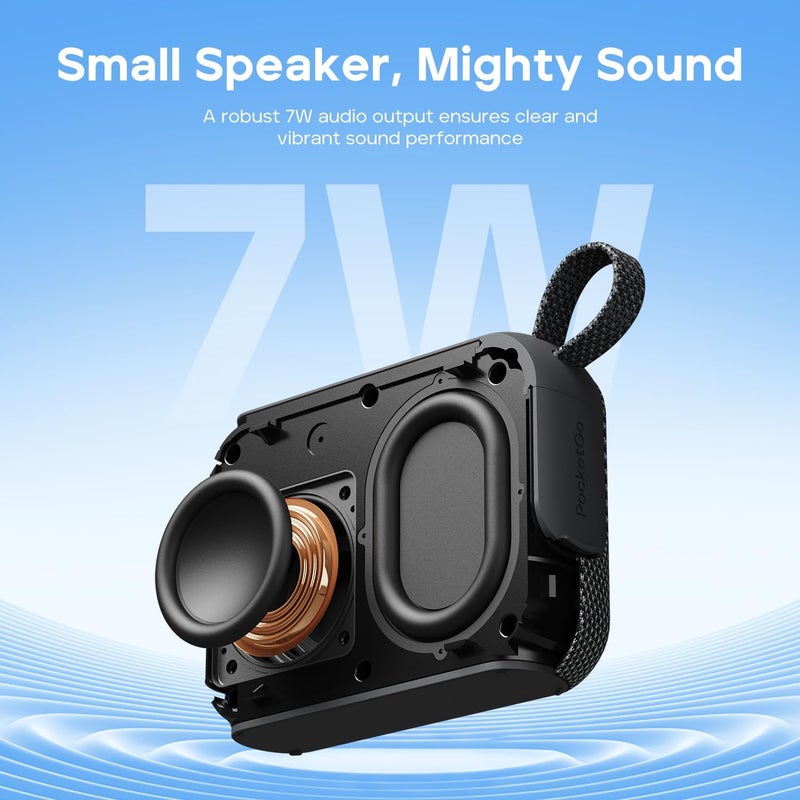 Tribit PocketGo Portable Wireless Bluetooth Speaker with 7W Stereo Sound, IP68 Waterproof Dustproof, 20H Playtime, Custom EQ, BT6.0 & TWS Pairing, Supports TF Card, Ideal for Travel, Outdoor, Gifts - Image 2
