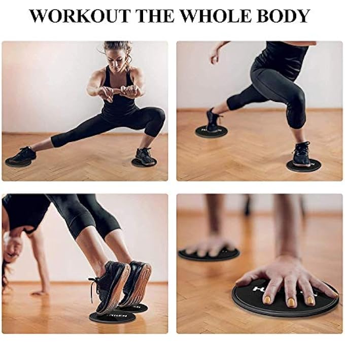 Hurdilen Core Sliders, Exercise Gliding Discs Dual Sided Use On Carpet And Hardwood Floors, Lightweight And Perfect Fitness Apparatus For Training Abdominal Core Strength (Dark Black) - Image 5