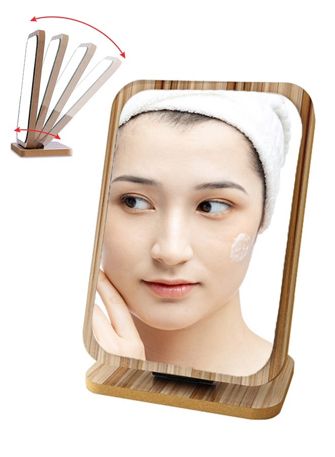 8 Inch Wooden Makeup Mirror Desktop HD Makeup Mirror 90° Rotating Vanity Mirror Travel Square Mirror Suitable for Bathroom, Dressing Room, Bedroom, Room Decoration  - Image 1