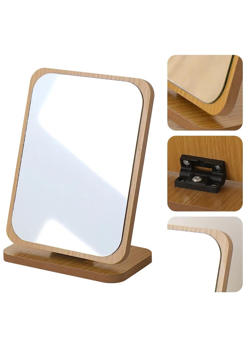 8 Inch Wooden Makeup Mirror Desktop HD Makeup Mirror 90° Rotating Vanity Mirror Travel Square Mirror Suitable for Bathroom, Dressing Room, Bedroom, Room Decoration  - Image 5