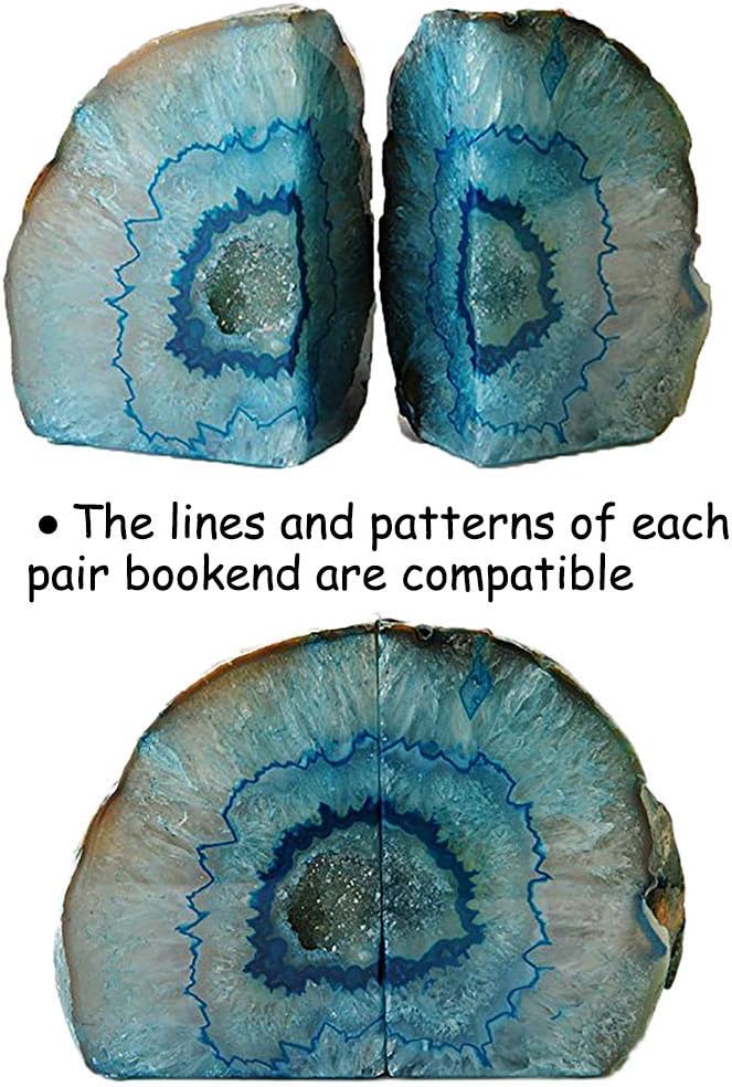 AMOYSTONE Bookends Agate Decorative Book Ends for Shelves Heavy Duty Crystal Quartz Bookends Dyed Teal with Rubber Bumpers(1 Pair, 3-4 LBS) - Image 3