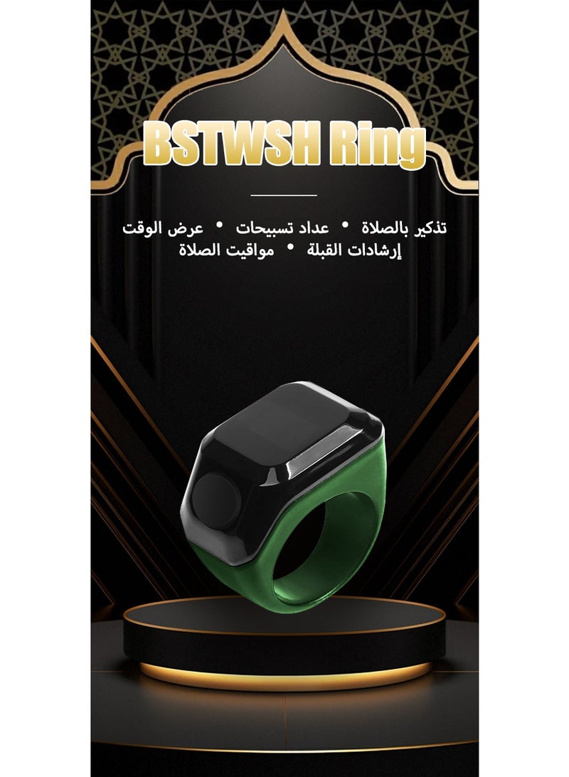 BSTWSH Smart Tasbih Zikr Ring Muslim Prayer Prayer timing reminder OLED display Tasbih Counter Smart Ring Wearable Technology Waterproof Green 20mm - Image 1