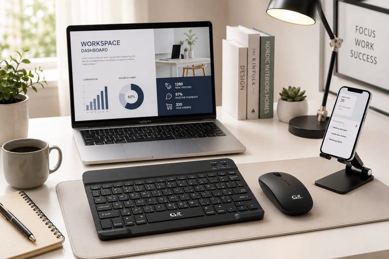 GR 3-in-1 Combo Wireless Bluetooth Keyboard and Mouse with Desktop Mobile Stand - 10m Wireless Transmission Range, Long Battery Life, Model GR030 - Image 4