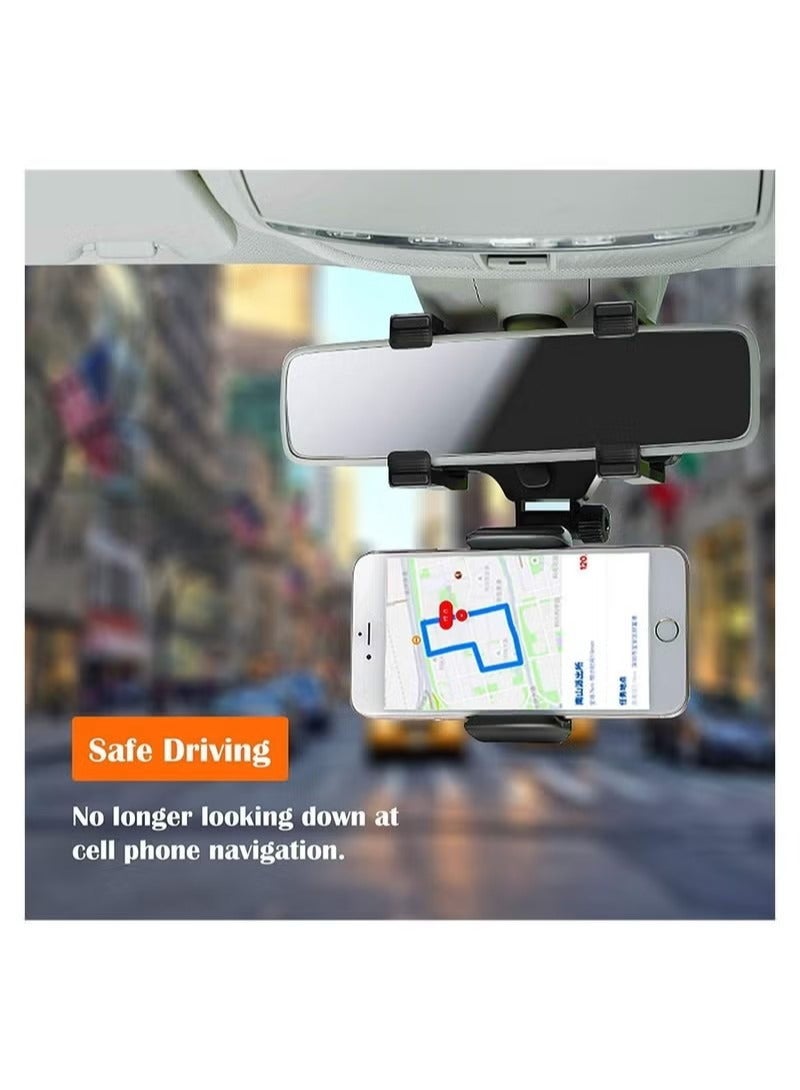 Car Rearview Mirror Phone Holder, SYOSI Mount Bracket, Stand with 360° Swivel and Adjustable Clips, Universal Smartphone Cradle, Black - Image 3