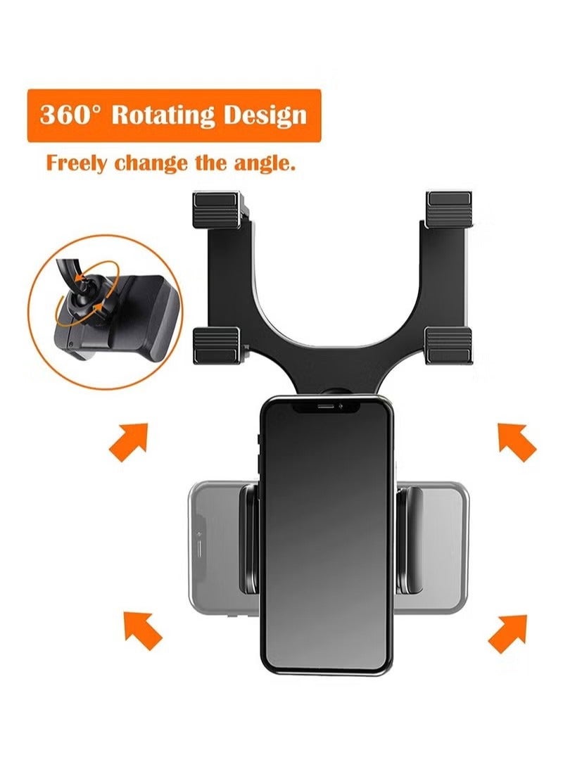 Car Rearview Mirror Phone Holder, SYOSI Mount Bracket, Stand with 360° Swivel and Adjustable Clips, Universal Smartphone Cradle, Black - Image 4