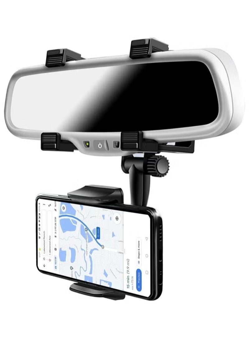Car Rearview Mirror Phone Holder, SYOSI Mount Bracket, Stand with 360° Swivel and Adjustable Clips, Universal Smartphone Cradle, Black - Image 1